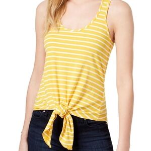 Maison Jules Yellow and White Striped Front-Tie Tank Top
